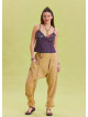 Rope Detailed Buttoned Elastic Waist Camel Bohemian Trousers 4557